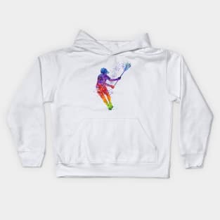 Lacrosse Girl Player Watercolor Silhouette Painting Kids Hoodie